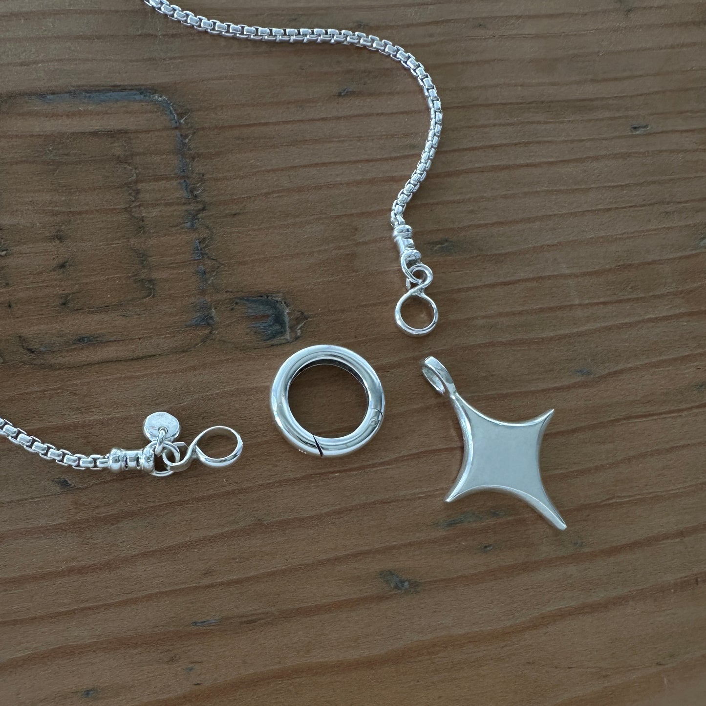 Sterling Silver North Star Necklace | Box Chain & Pendant Clip Clasp