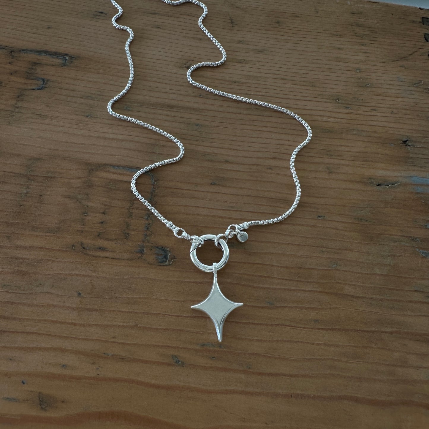 Sterling Silver North Star Necklace | Box Chain & Pendant Clip Clasp