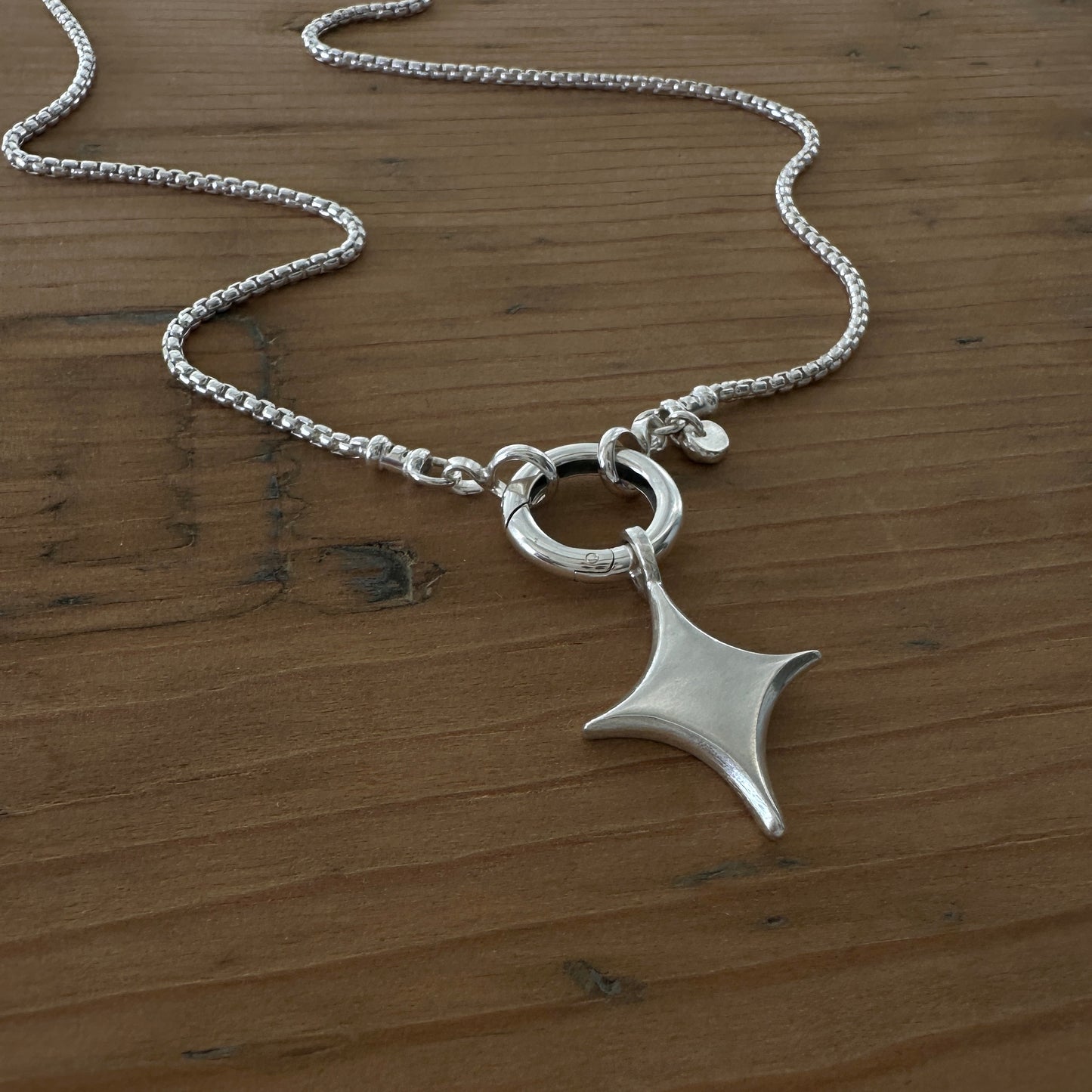 Sterling Silver North Star Necklace | Box Chain & Pendant Clip Clasp