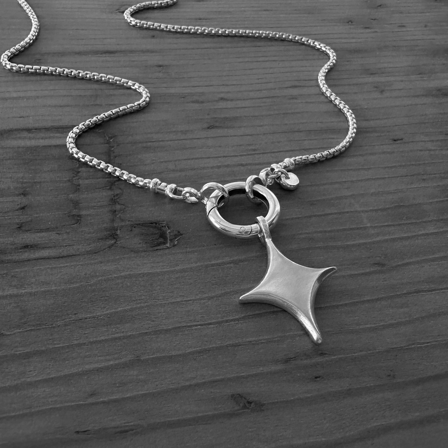 Sterling Silver North Star Necklace | Box Chain & Pendant Clip Clasp