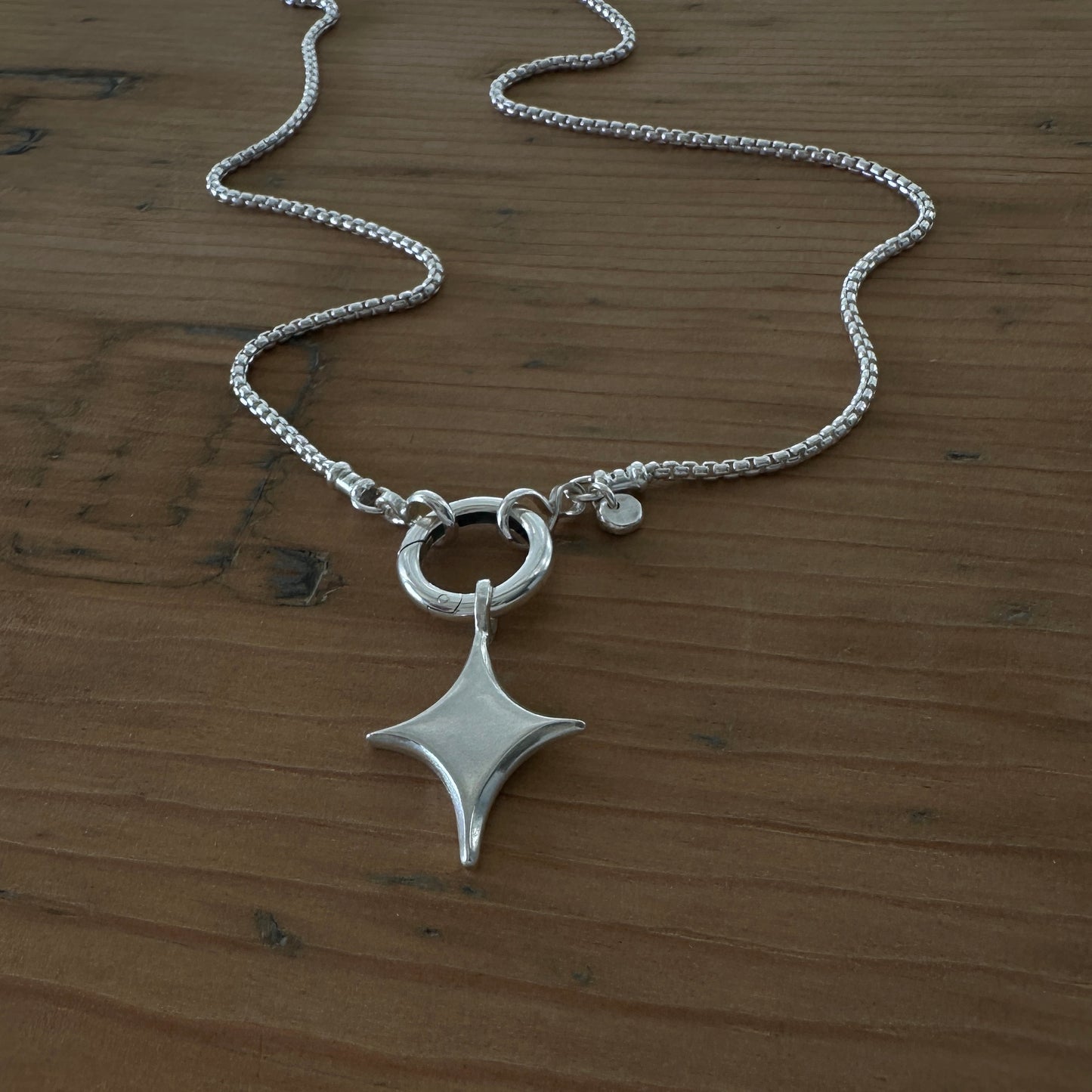 Sterling Silver North Star Necklace | Box Chain & Pendant Clip Clasp