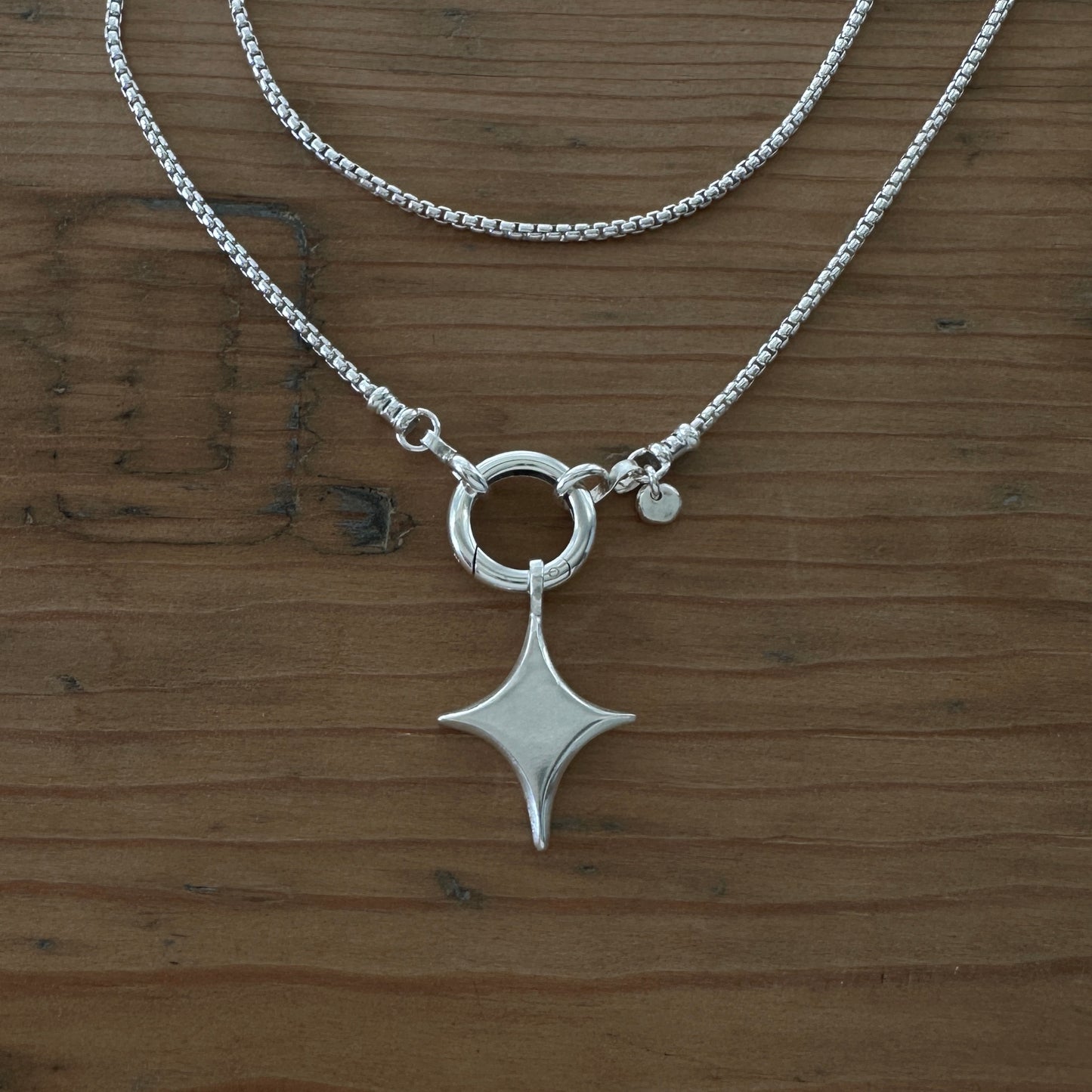 Sterling Silver North Star Necklace | Box Chain & Pendant Clip Clasp