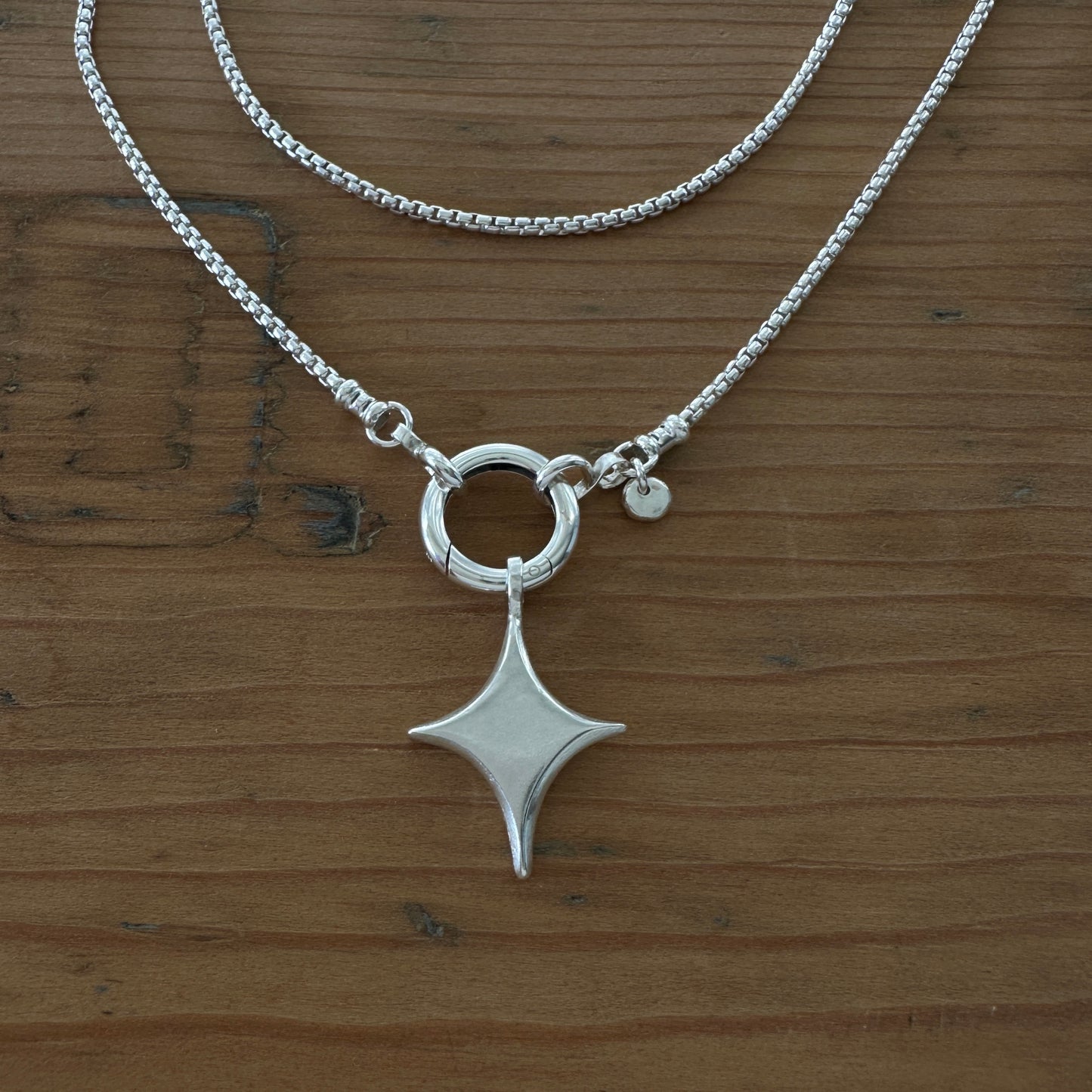 Sterling Silver North Star Necklace | Box Chain & Pendant Clip Clasp
