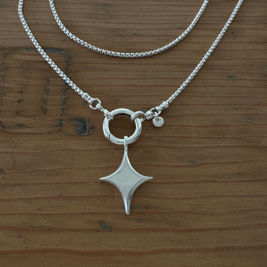 Sterling Silver North Star Necklace | Box Chain & Pendant Clip Clasp