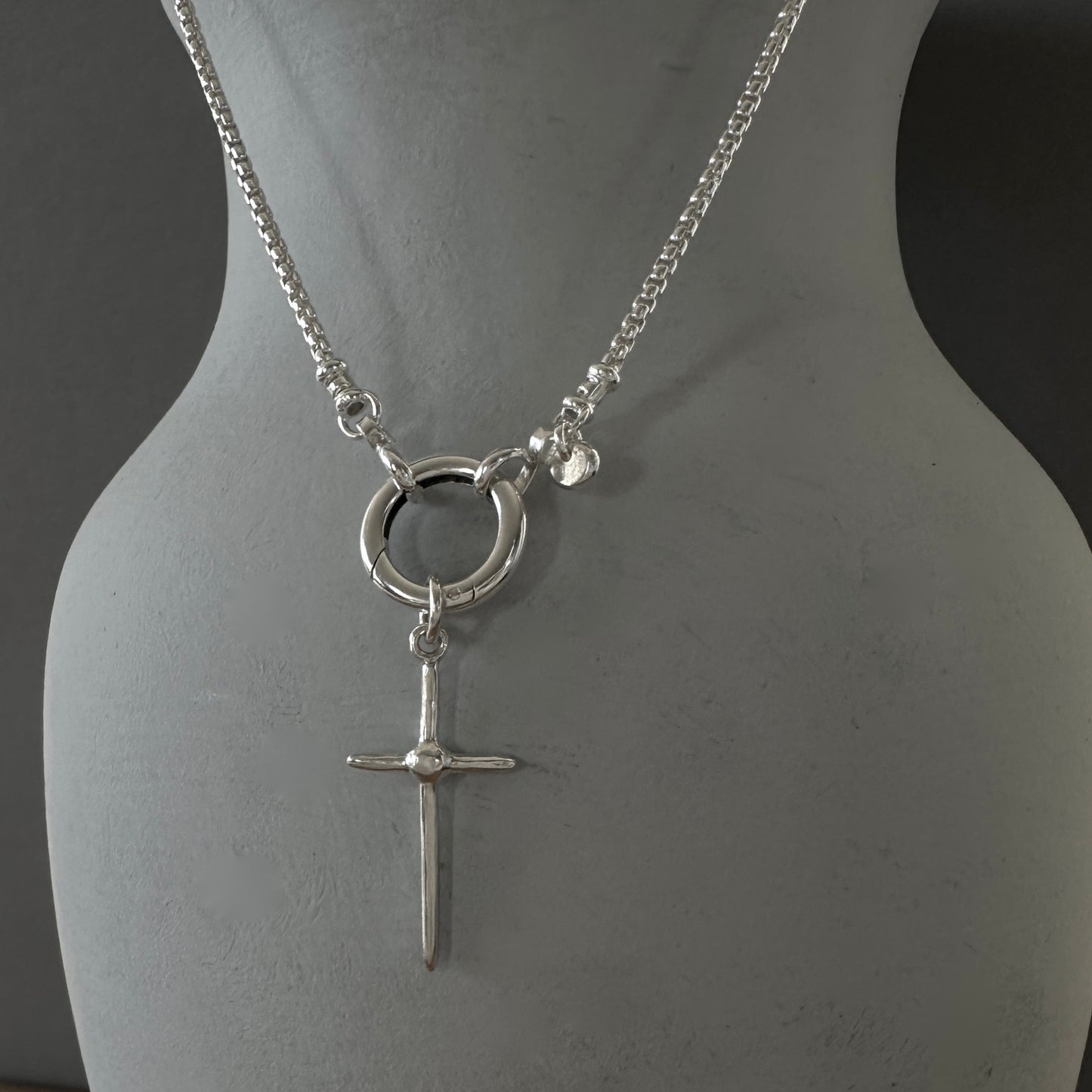 Sterling Silver Cross Necklace | Box Chain & Pendant Clip Clasp