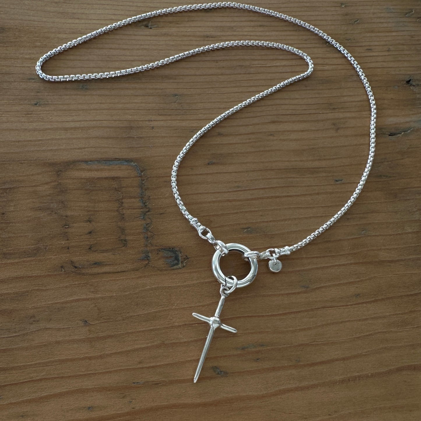 Sterling Silver Cross Necklace | Box Chain & Pendant Clip Clasp