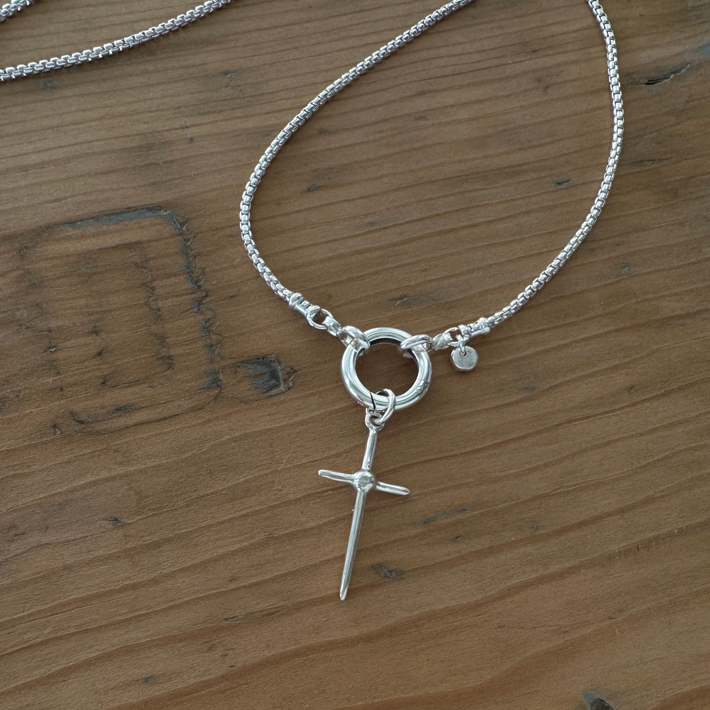 Sterling Silver Cross Necklace | Box Chain & Pendant Clip Clasp