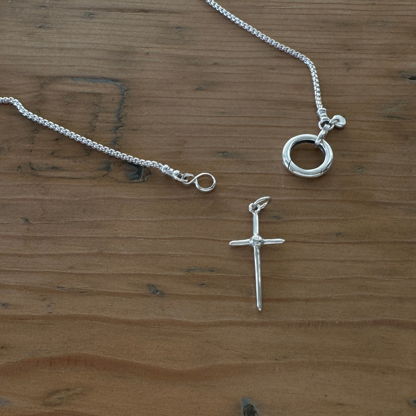 Sterling Silver Cross Necklace | Box Chain & Pendant Clip Clasp