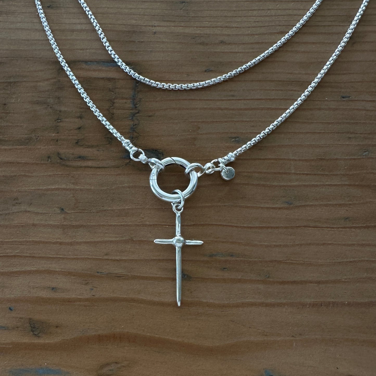 Sterling Silver Cross Necklace | Box Chain & Pendant Clip Clasp
