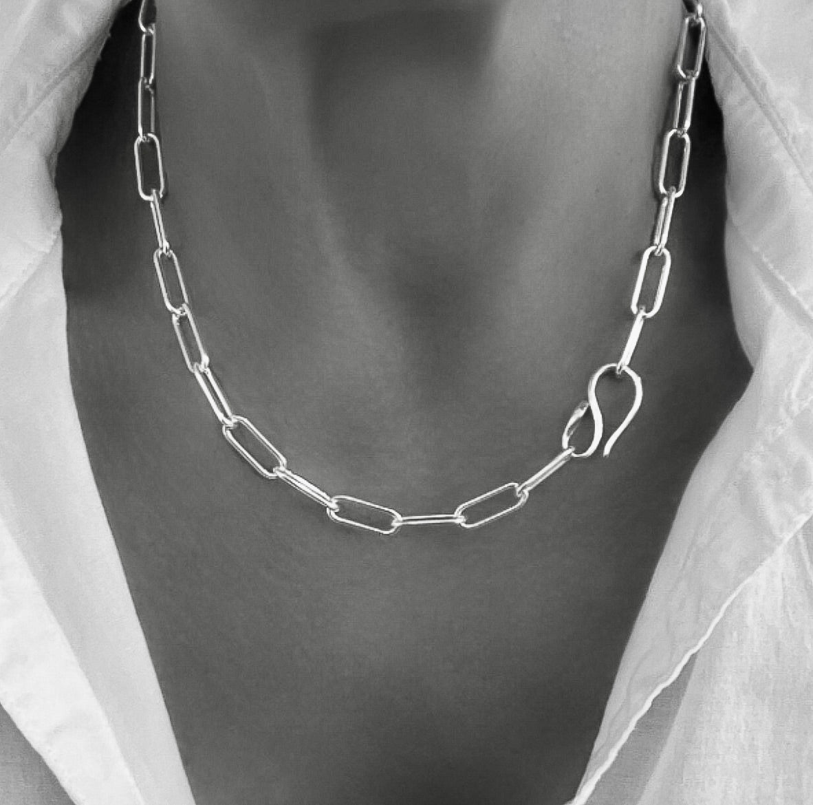 Chunky Paperclip Chain Necklace in Sterling Silver, 6mm