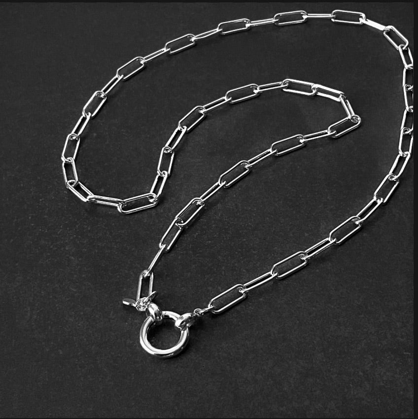 Paperclip Chain Pendant Clip Necklace in Sterling Silver, 5mm