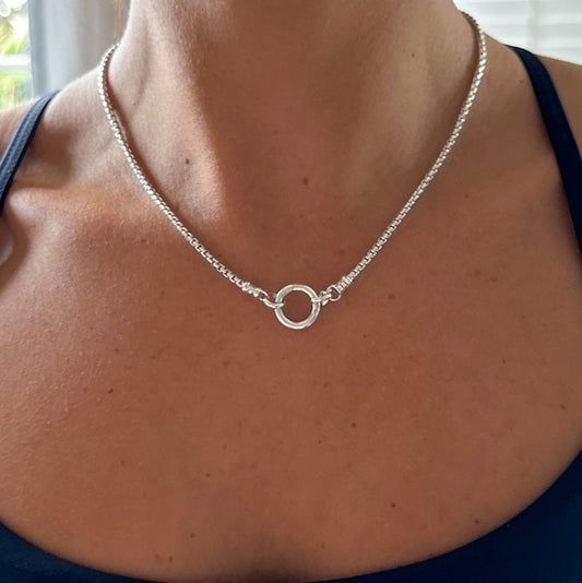 Pendant Clip Box Chain Necklace in Sterling Silver, 2.5mm
