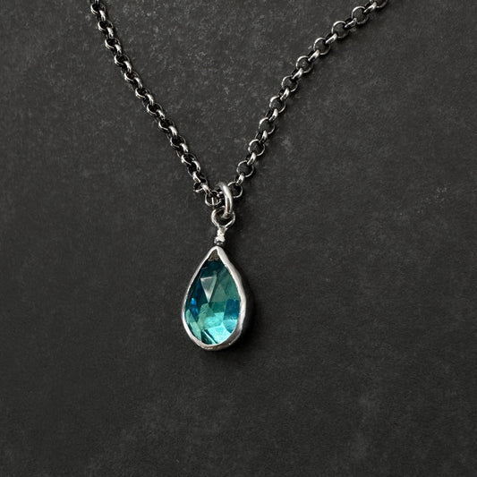 teardrop London blue topaz pendant necklace