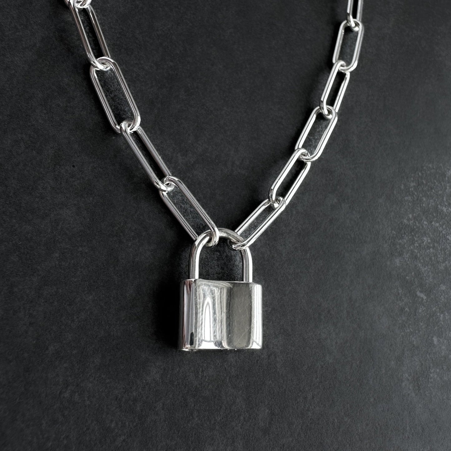 Padlock Necklace Paperclip Chain in Sterling Silver, 4.3mm