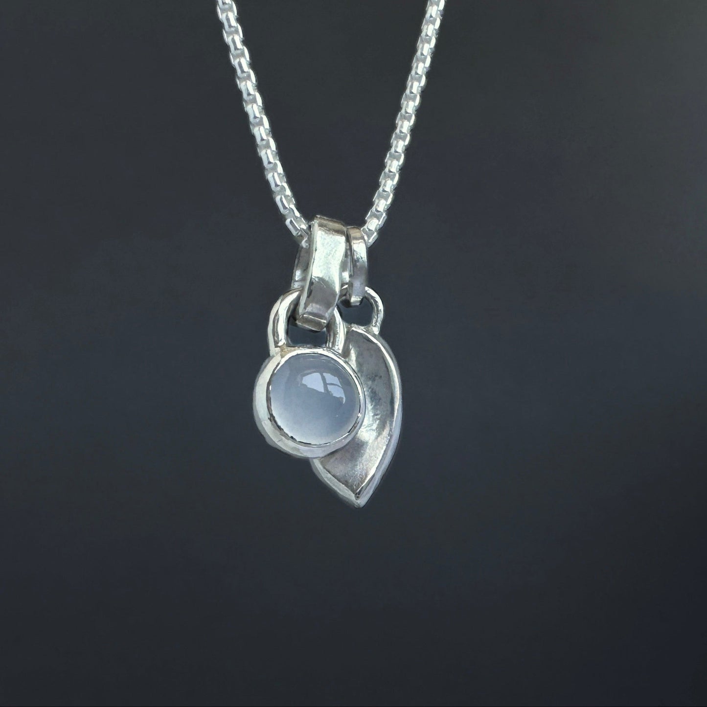 blue chalcedony pendant with left charm sterling silver