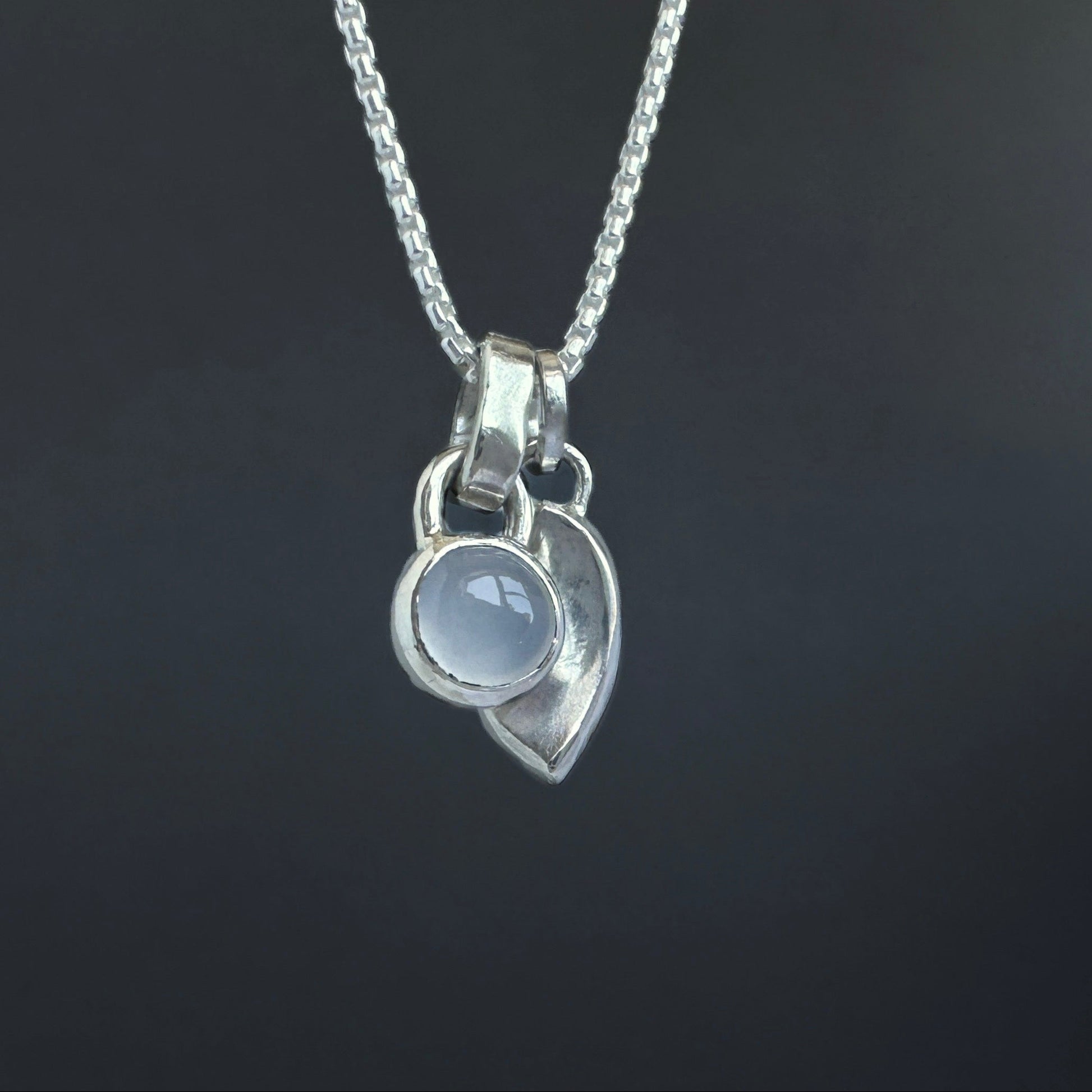 blue chalcedony pendant with left charm sterling silver