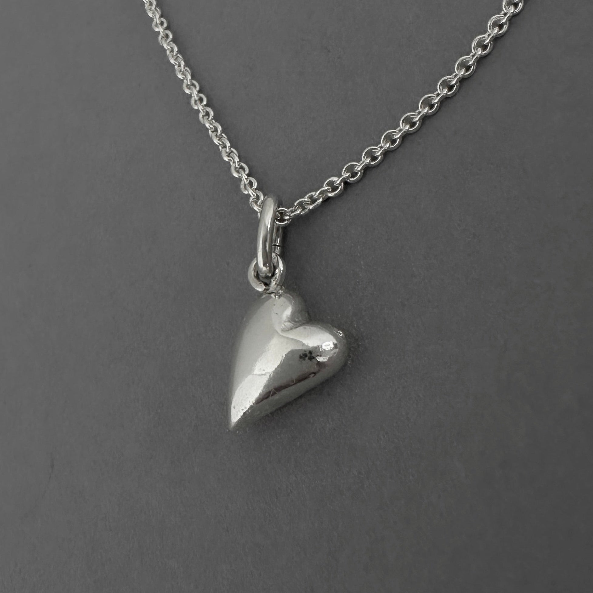 Hand Carved Sterling Silver Heart Pendant Necklace | Thick Solid