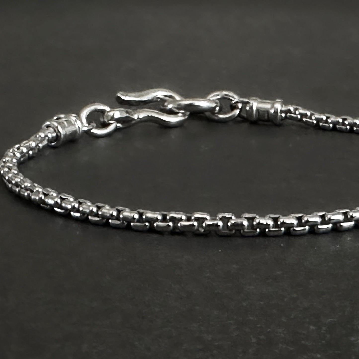 Classic Box Chain Bracelet Large Hook Clasp in Sterling Silver, 2.5mm