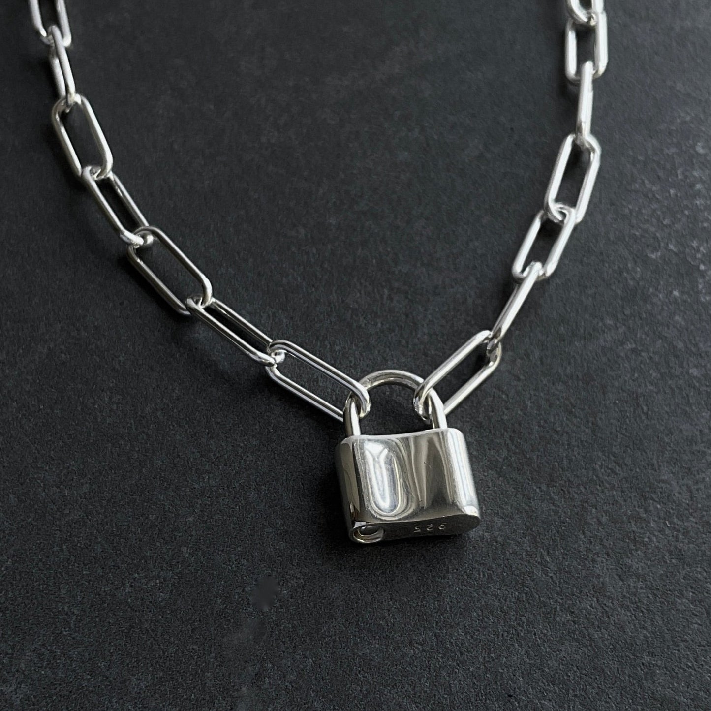 Padlock Necklace Paperclip Chain in Sterling Silver, 4.3mm