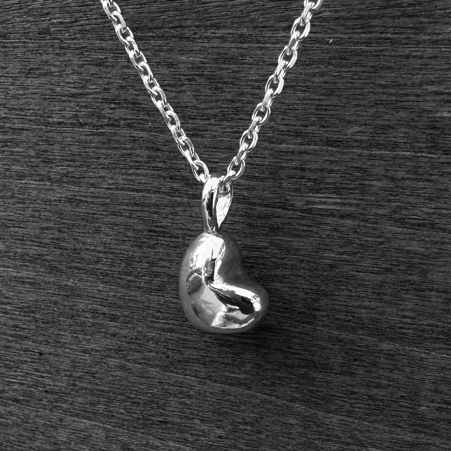 Hand Carved Solid Sterling Silver Heart Charm Necklace