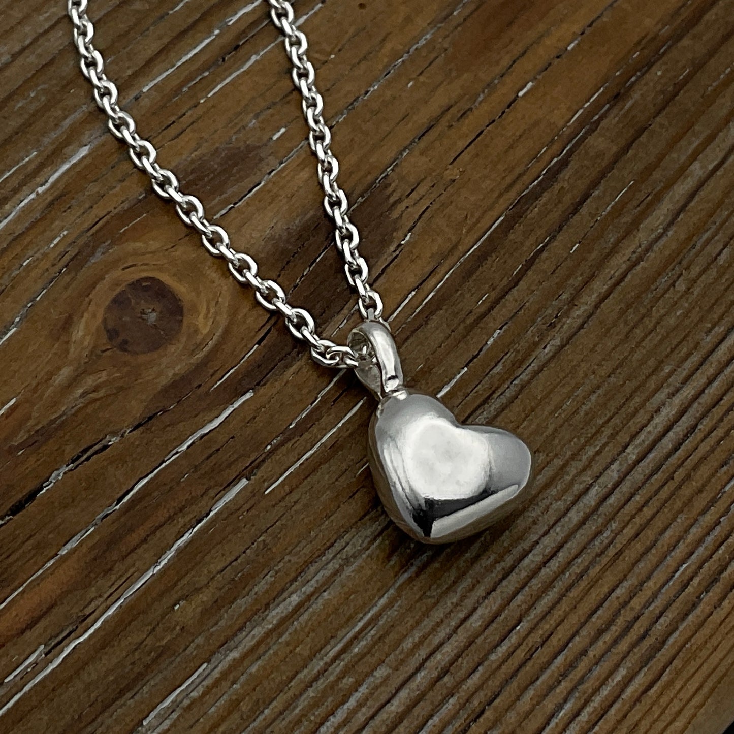 Hand Carved Solid Sterling Silver Heart Charm Necklace