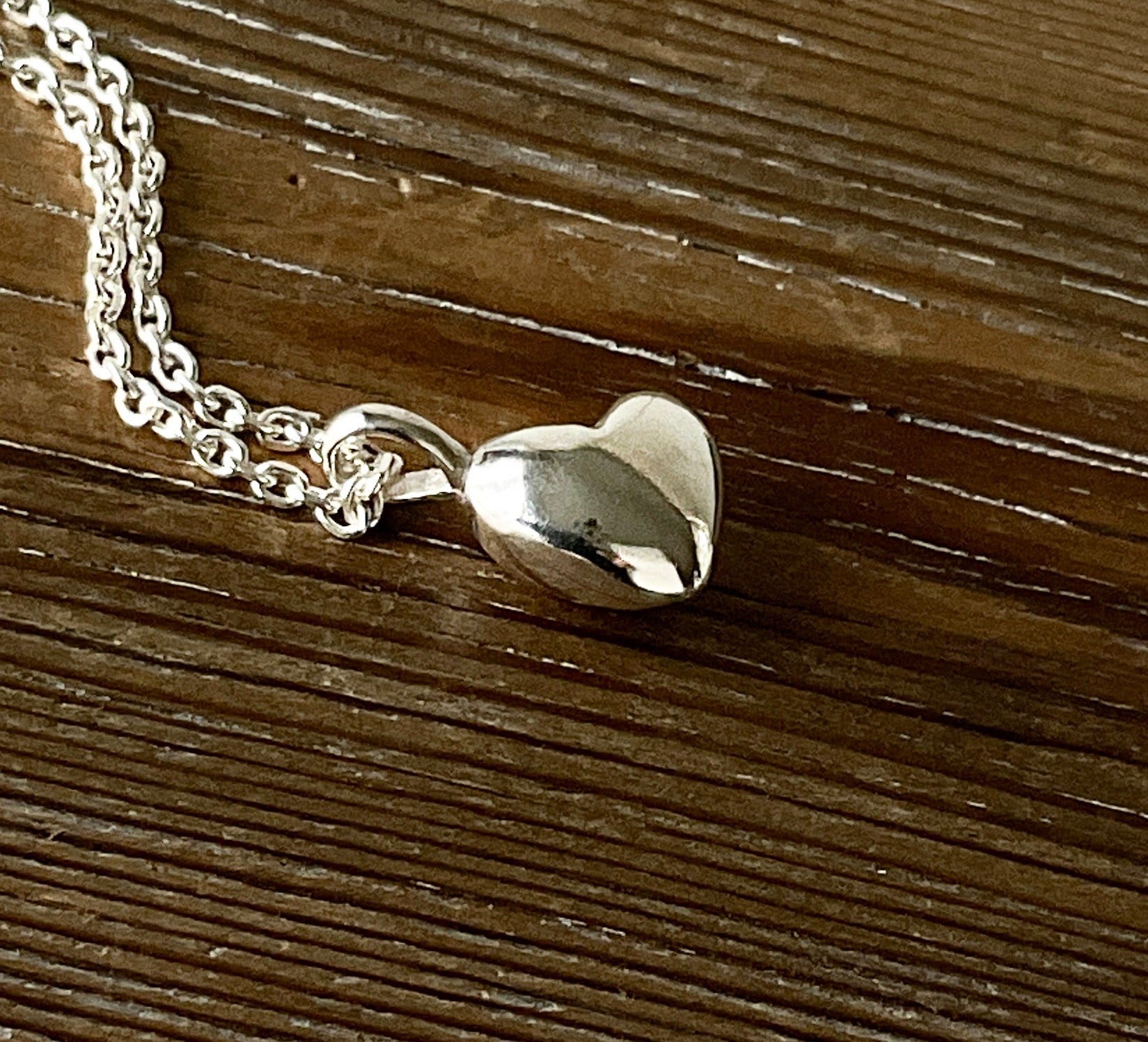 Hand Carved Solid Sterling Silver Heart Charm Necklace