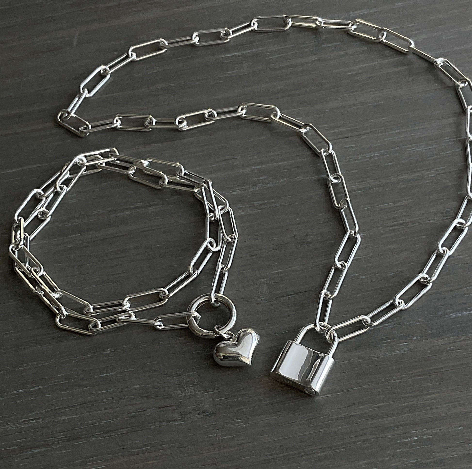 Sterling Silver Paperclip Chain Wrap Necklace 5mm with Padlock Clasp and Ring Clip