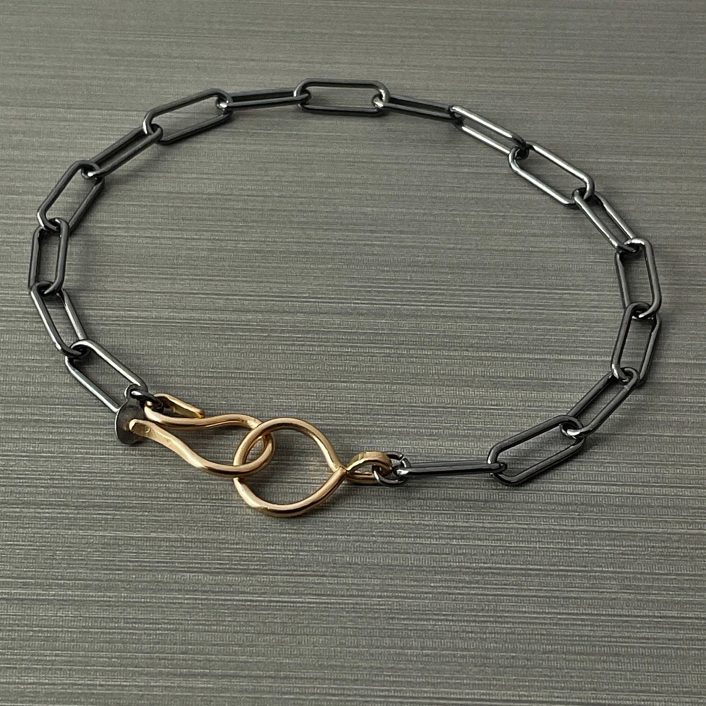 Oxidized Sterling Silver Paperclip Bracelet Paperclip Chain 4.3mm with 14k Gold Filled Clasp hook and Ring