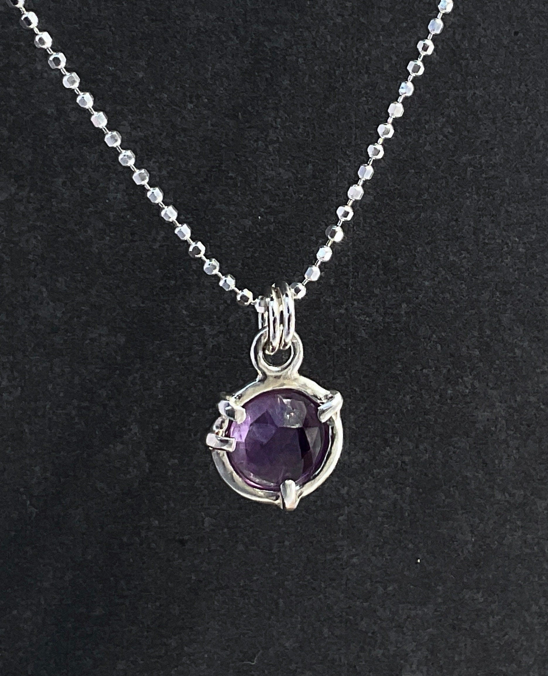 Amethyst Necklace Solid Sterling Silver Necklace with Rose cut Amethyst Gemstone February birthstone charm