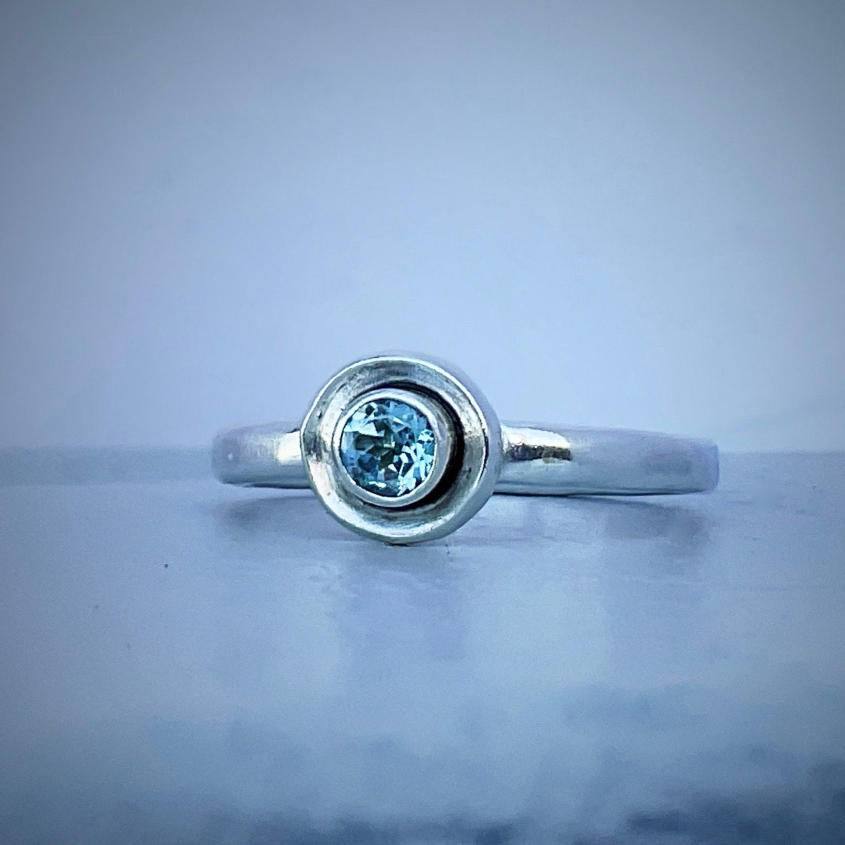 Blue Topaz Solid 925 Sterling Silver Ring with Sky Blue Topaz Gemstone