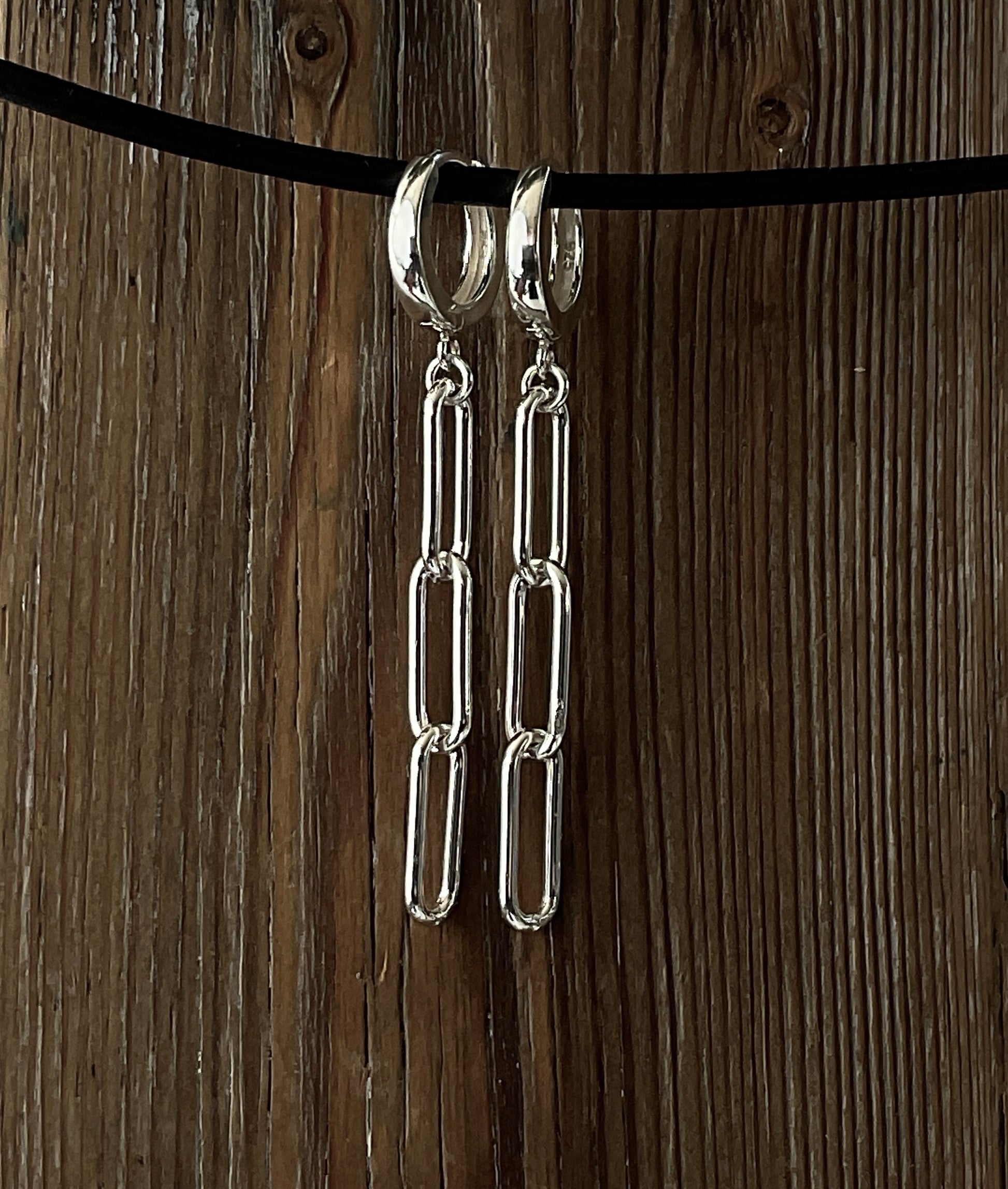 Sterling Silver Paperclip Chain Hoop Earrings