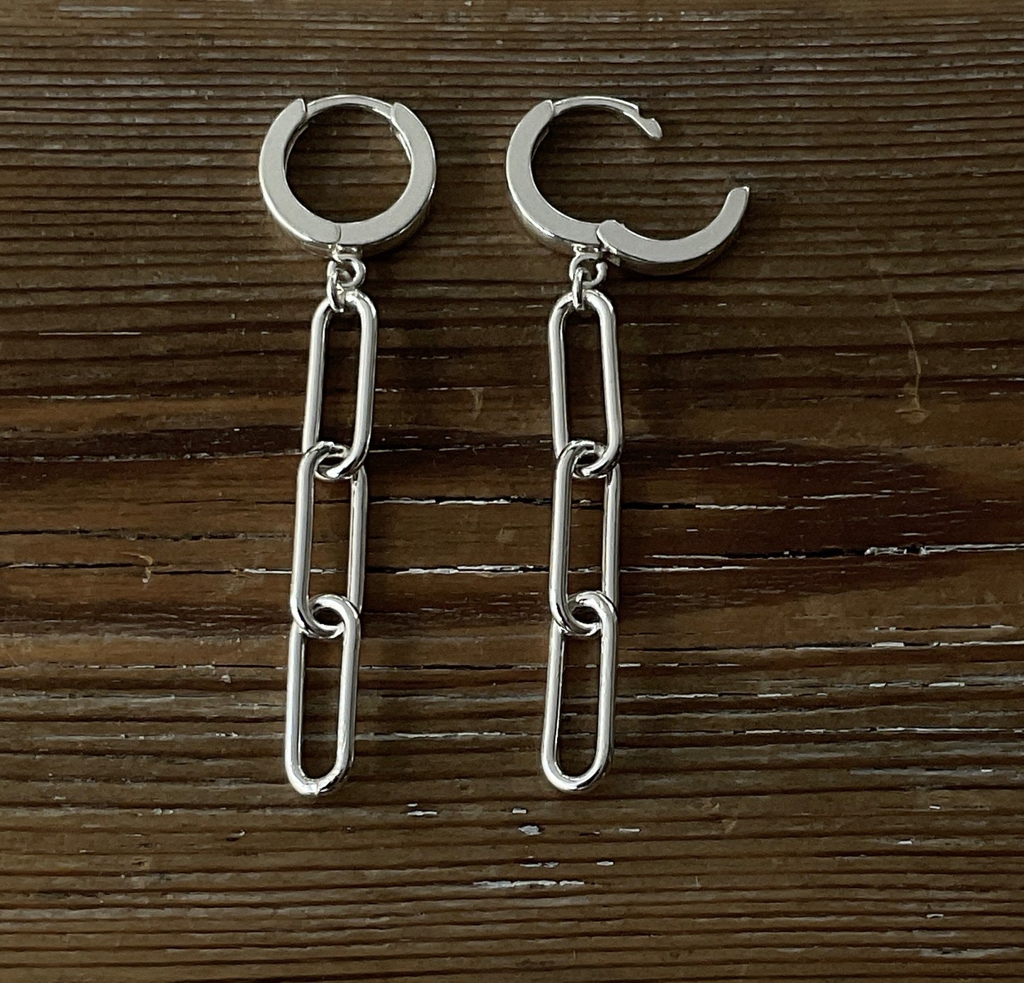 Sterling Silver Paperclip Chain Hoop Earrings